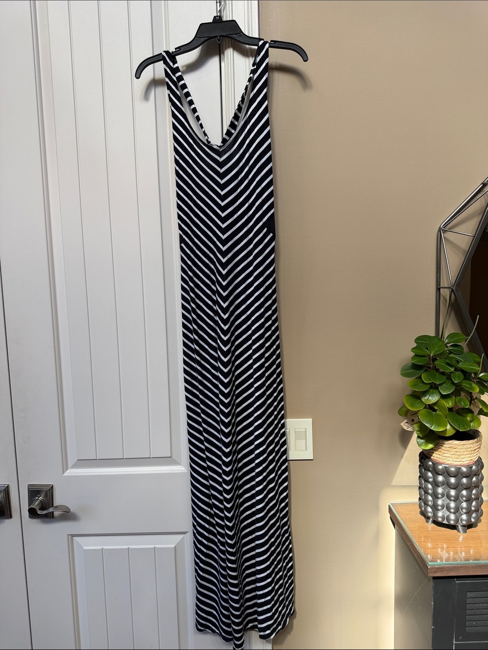 American Rag Black and White Striped V-Neck Maxi Dress